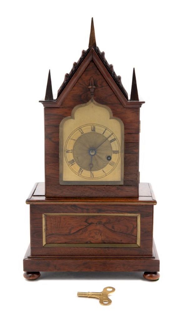 Appraisal: A Gothic Revival Brass Mounted Mantel Clock LA A Gothic