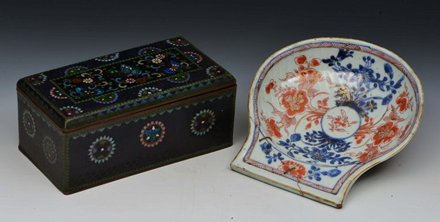 Appraisal: A CHINESE CLOISONNE RECTANGULAR BLUE GROUND BOX cm across and