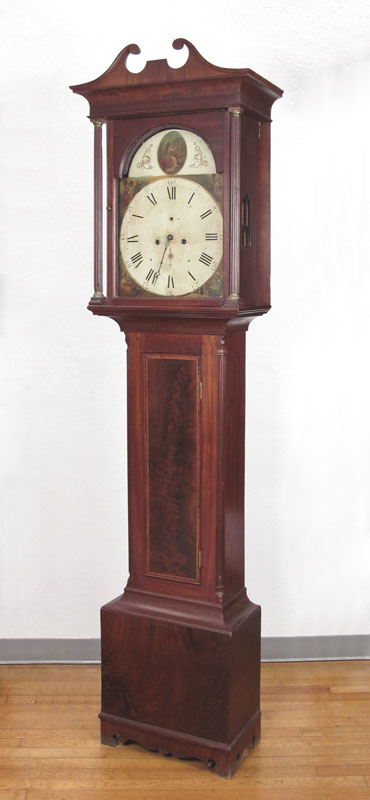 Appraisal: TH CENTURY AMERICAN LONGCASE CLOCK Mahogany case broken arch pediment