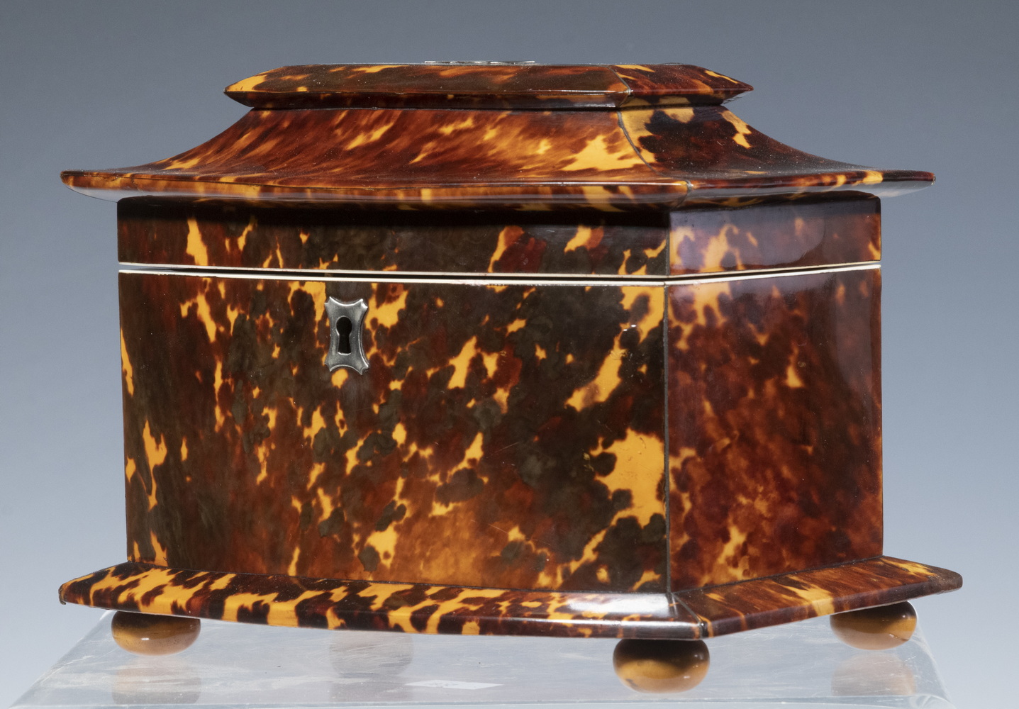 Appraisal: TORTOISESHELL TEA CADDY th c Pagoda Form Bowfront Tea Caddy