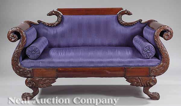 Appraisal: An American Late Classical Carved Mahogany Settee mid- th c