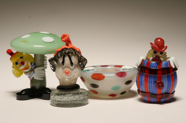 Appraisal: Four Murano art glass clown figures and bowl Barbini Three