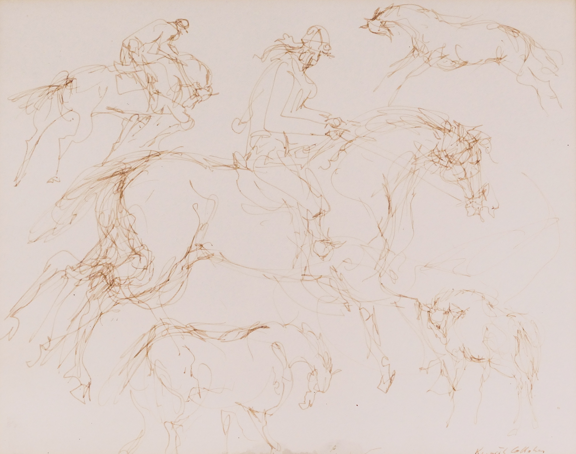 Appraisal: Kenneth Callahan - Washington ''Horses and Riders Drawing'' Ink on