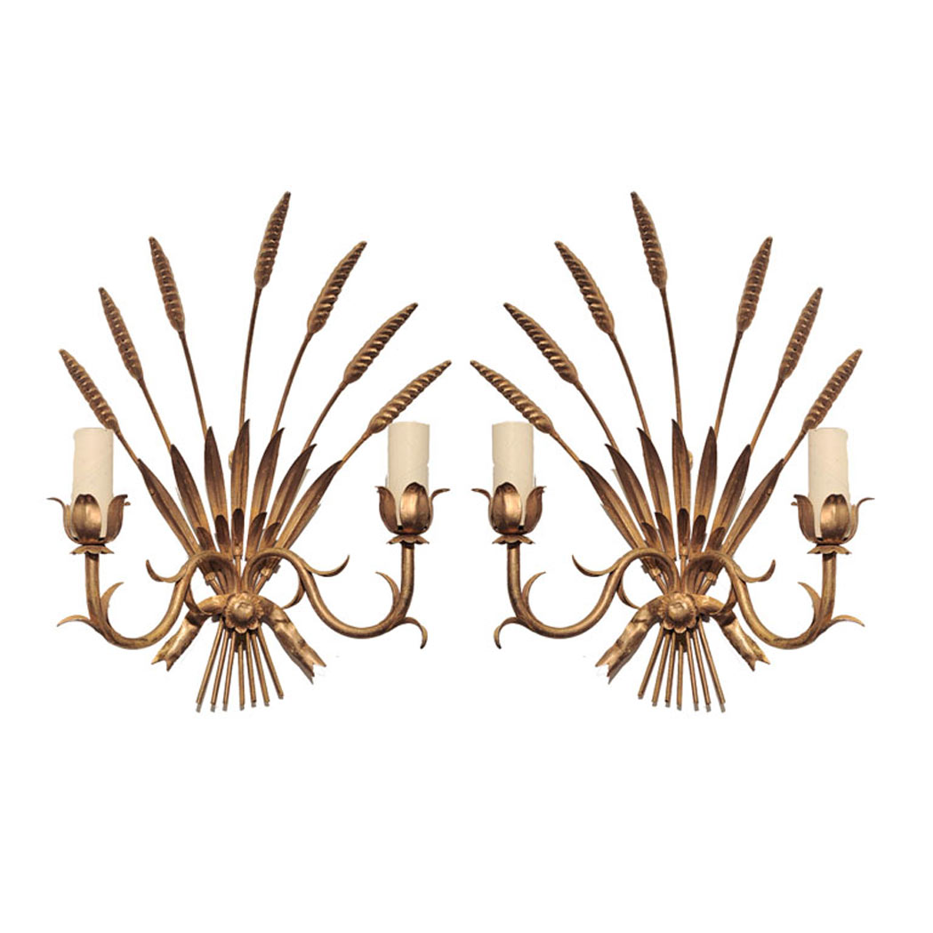 Appraisal: Pair of Neoclassical Style Gilt-Metal Two-Light Sconces Each with a