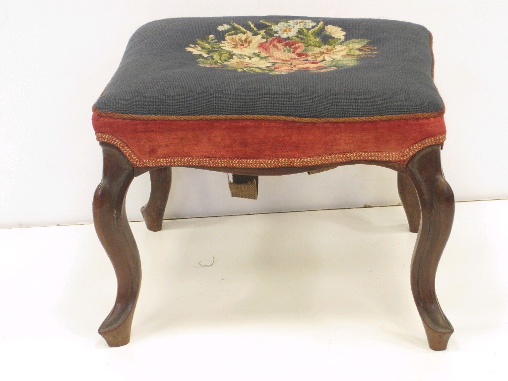 Appraisal: A Victorian mahogany Dressing Stool with floral woolwork seat on