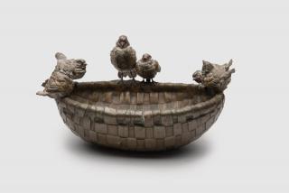 Appraisal: Austrian Patinated Bronze Oval Basket AUSTRIAN PATINATED BRONZE OVAL BASKET