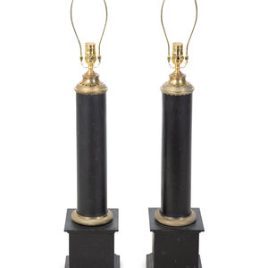 Appraisal: A Pair of French Tole Columnar Lamps TH CENTURY Height