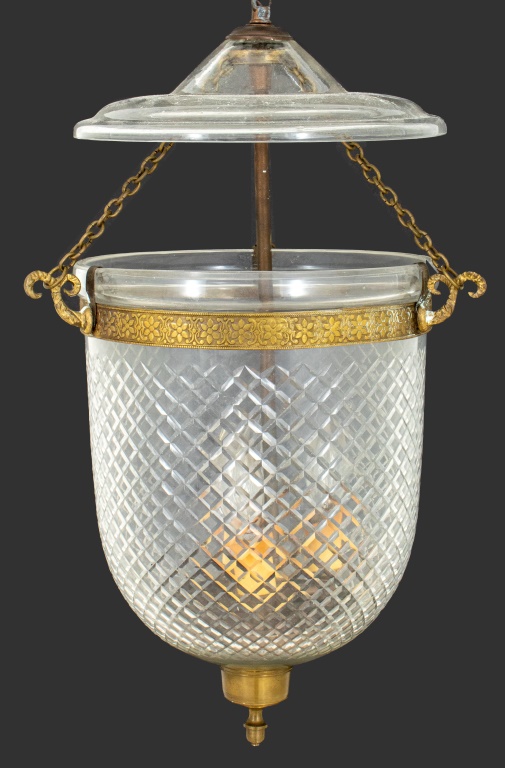 Appraisal: REGENCY STYLE BRASS-MOUNTED GLASS HALL LANTERN Regency Style brass-mounted glass