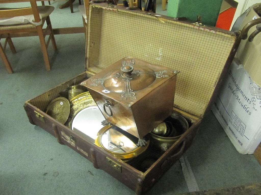 Appraisal: Art Nouveau copper coal box lot of assorted brasswares and