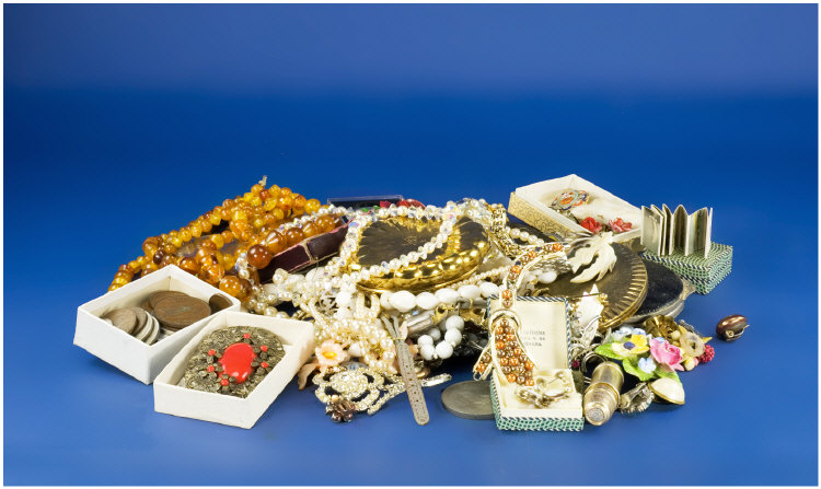 Appraisal: Collection Of Costume Jewellery Comprising Brooches Earrings Beads Charm Bracelet