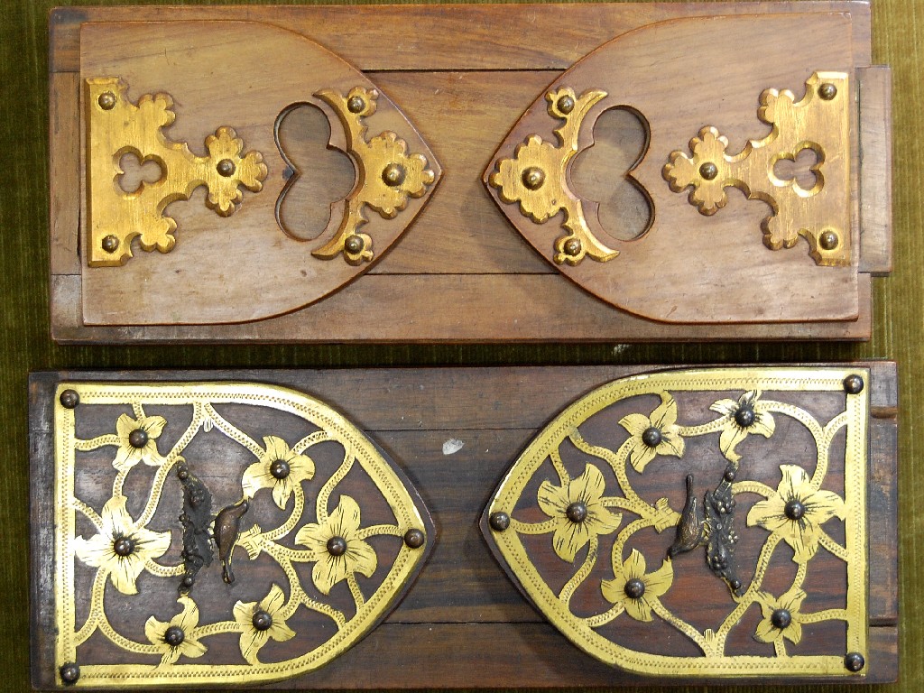 Appraisal: Two Victorian brass mounted sliding bookracks in the gothic style