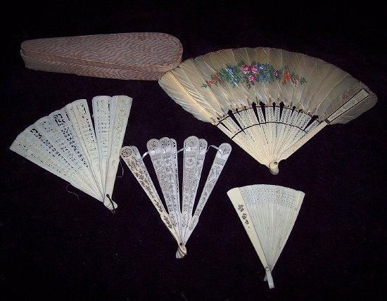 Appraisal: A th Century fan with pierced ivory sticks and painted