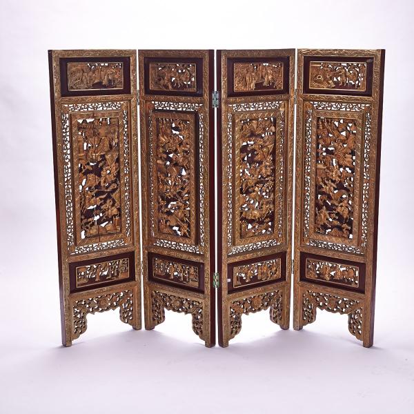 Appraisal: Four Panel Gilt Lacquer Figural Screen circa Each depicting a