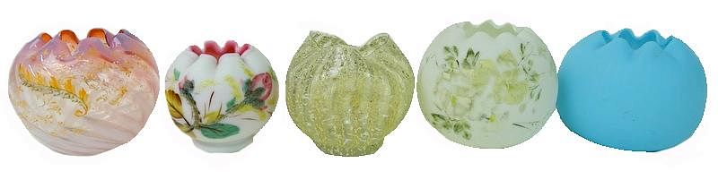 Appraisal: Five Collectible Art Glass Rose Bowls Five Collectible Art Glass