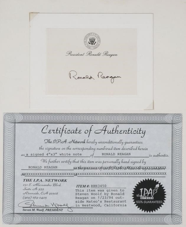 Appraisal: About - x - card with mounted signature of President