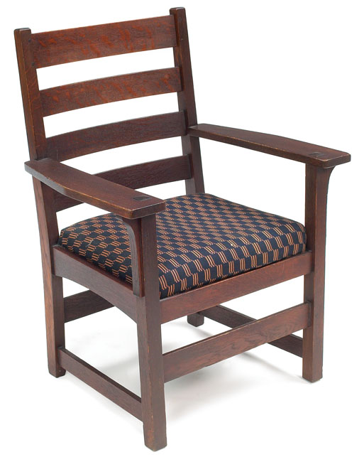 Appraisal: L amp JG Stickley armchair four horizontal slats at back