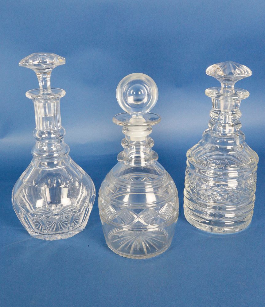 Appraisal: Set of Three Cut Crystal Captain's Decanters th Century Set