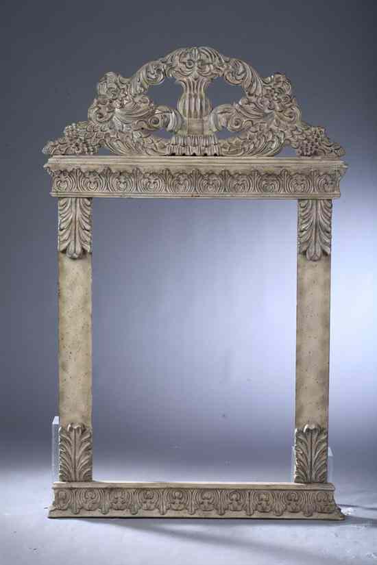 Appraisal: CONTINENTAL STYLE CREAM-PAINTED MIRROR FRAME Heavily carved crest upon acanthus