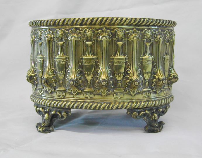 Appraisal: Continental Oval Brass Footed Cachepot third quarter th century in