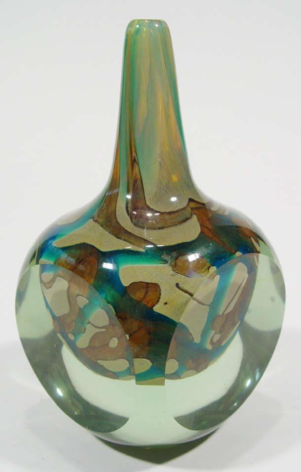 Appraisal: Italian glass bottle vase with facetted square base and turquoise