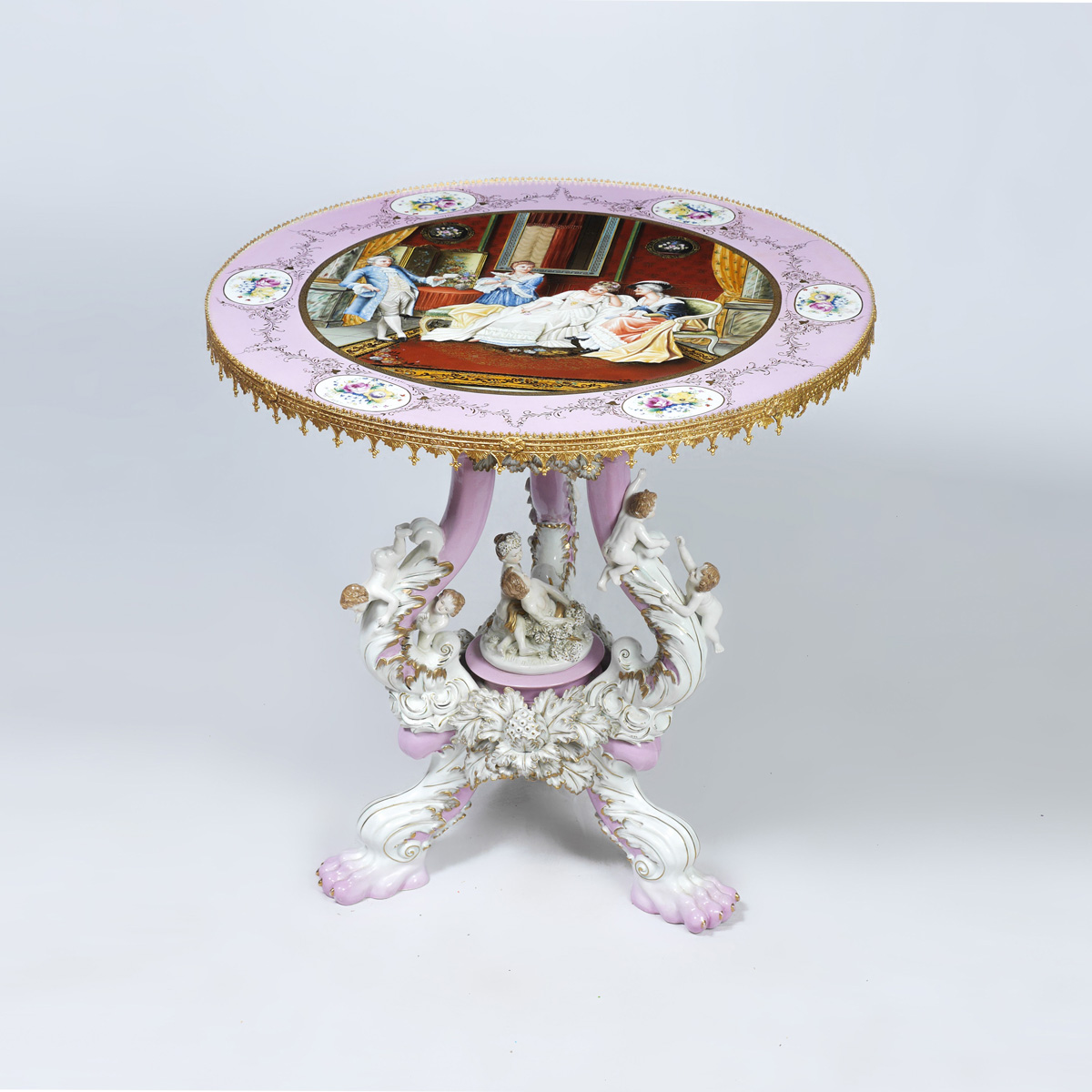 Appraisal: CONTINENTAL PORCELAIN PARLOR TABLE Contemporary most likely French in the