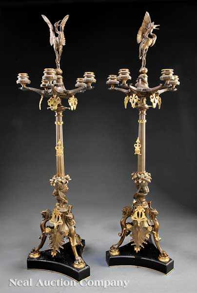 Appraisal: A Pair of French Gilt and Patinated Bronze Five-Light Candelabra