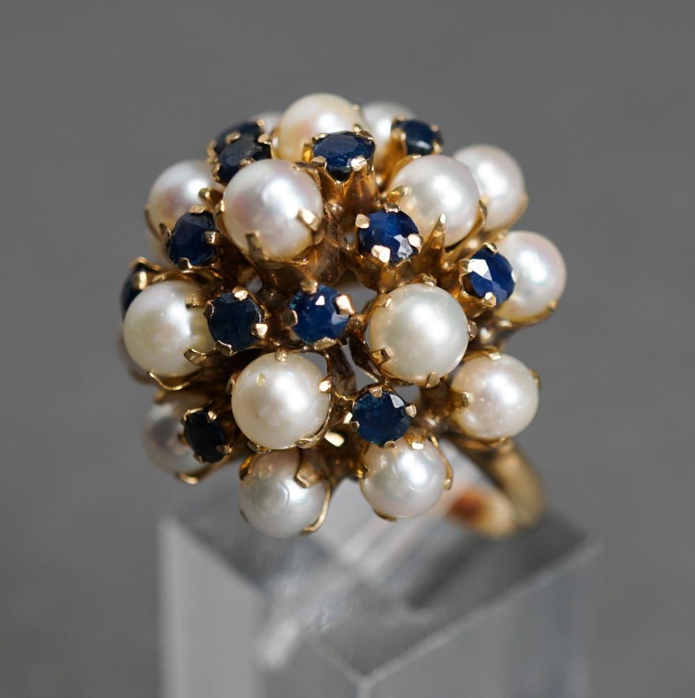 Appraisal: -KARAT YELLOW-GOLD PEARL AND GEM CLUSTER RING GROSS DWT SIZE