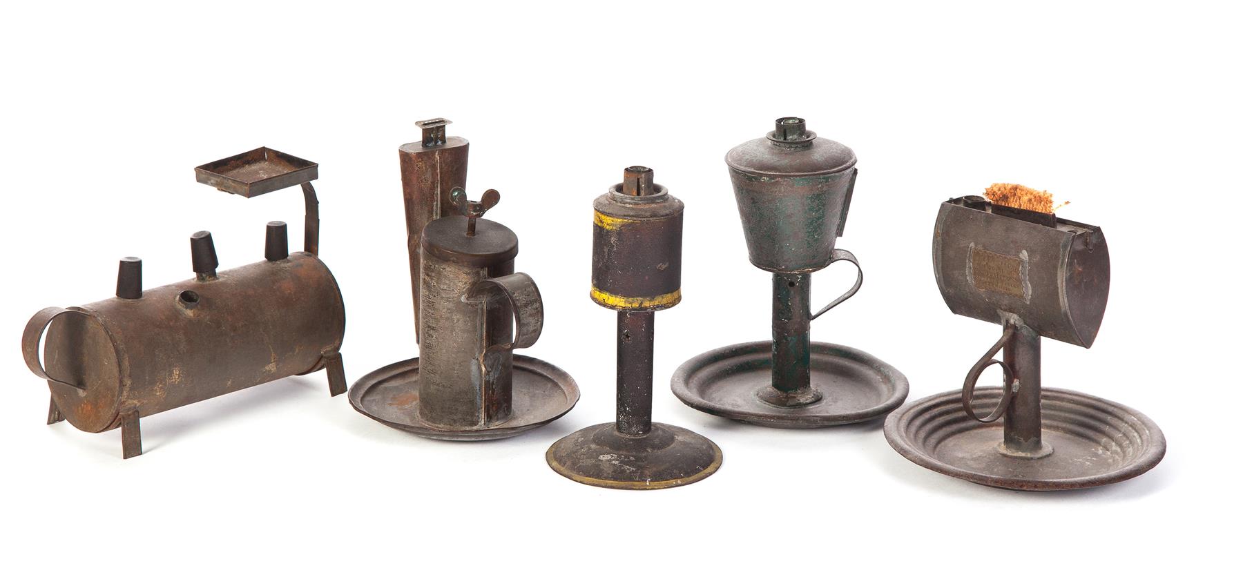 Appraisal: FIVE EARLY LIGHTING DEVICES American second half- th century Smith