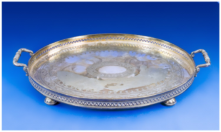 Appraisal: Silver Plated Gallery Tray Of Oval Form With Twin Handles