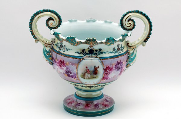 Appraisal: th century two handled center bowl or compote ruffled edge