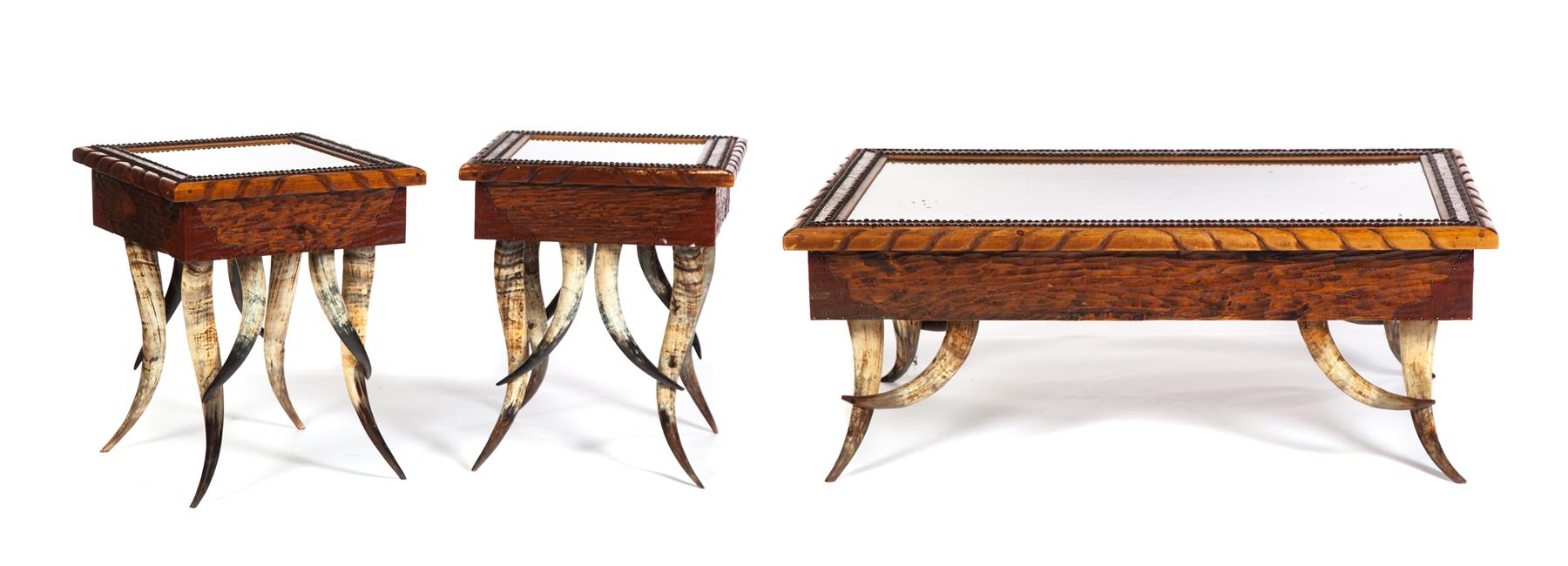 Appraisal: THREE AMERICAN HORN TABLES Late th century pine Pair of