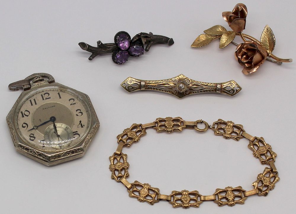 Appraisal: JEWELRY Assorted Ladies Jewelry Grouping Includes an Art Deco Waltham