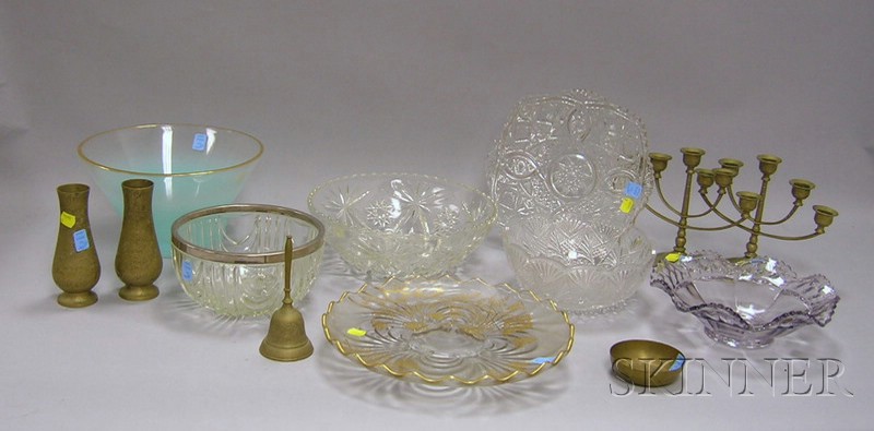 Appraisal: Group of Glass and Brass Items four colorless pressed glass