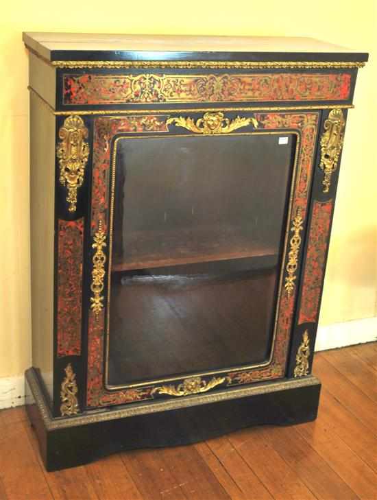 Appraisal: A cut brass and scarlet boulle side cabinet The rectangular