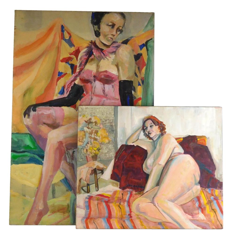 Appraisal: Patricia Gren Hayes American B two unframed paintings acrylic and