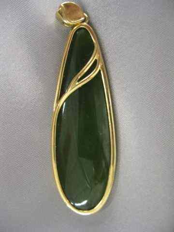 Appraisal: Jade k Gold Pendant deep green teardrop style '' long