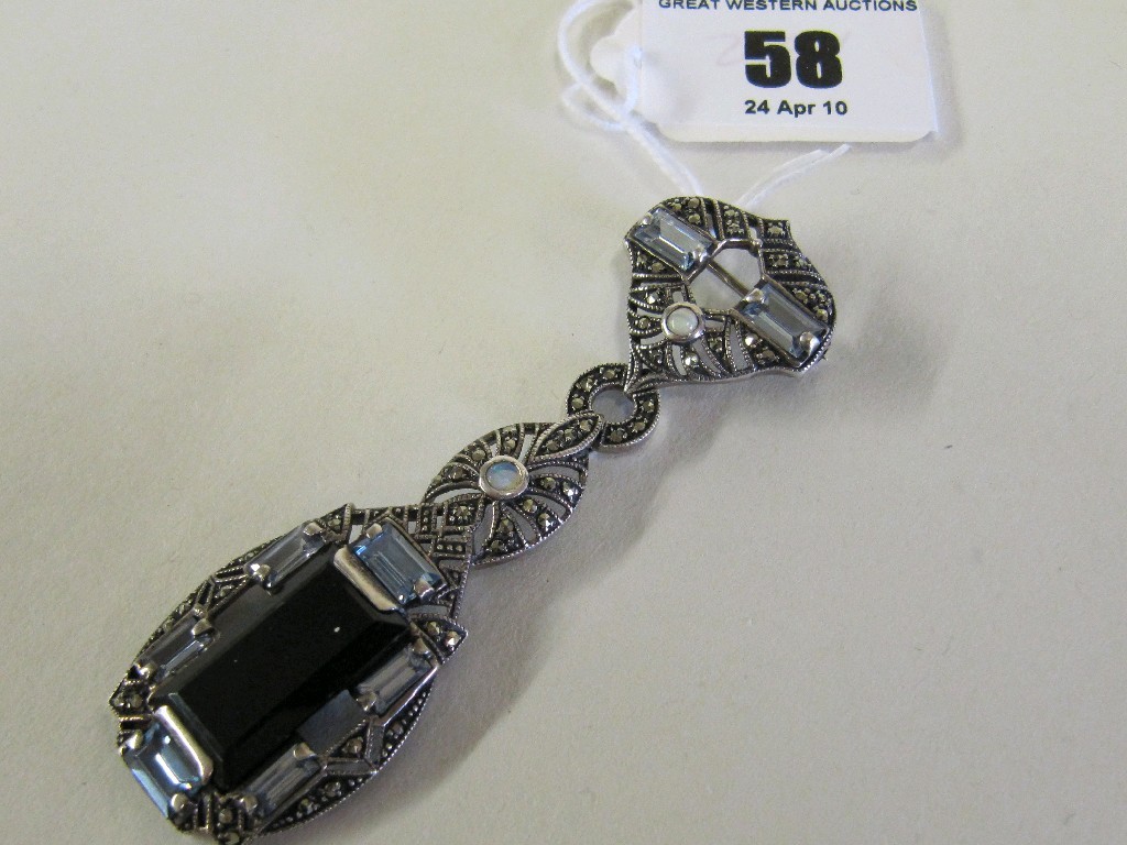 Appraisal: Silver and marcasite brooch set with opal blue topaz and