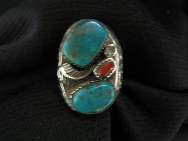 Appraisal: Indian Man's Turquoise Coral Ring