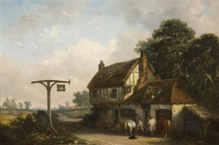 Appraisal: THOMAS SMYTHE - FIGURES AND HORSES OUTSIDE THE SWAN INN