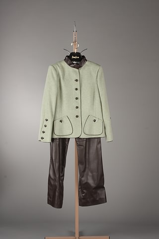 Appraisal: Oscar de la Renta green cashmere jacket with brown leather