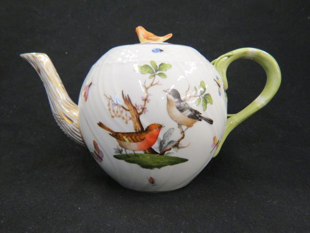 Appraisal: Herend Rothschild Porcelain Teapot bird butterfly floral decor tall signed