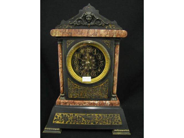 Appraisal: French Victorian Marble Slate Mantle Clock ornate dial face at