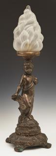 Appraisal: American Gilt Spelter Figural Putto Lamp early American Gilt Spelter