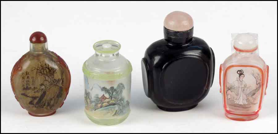 Appraisal: FOUR GLASS SNUFF BOTTLES Tallest '' Condition No Specific Condition