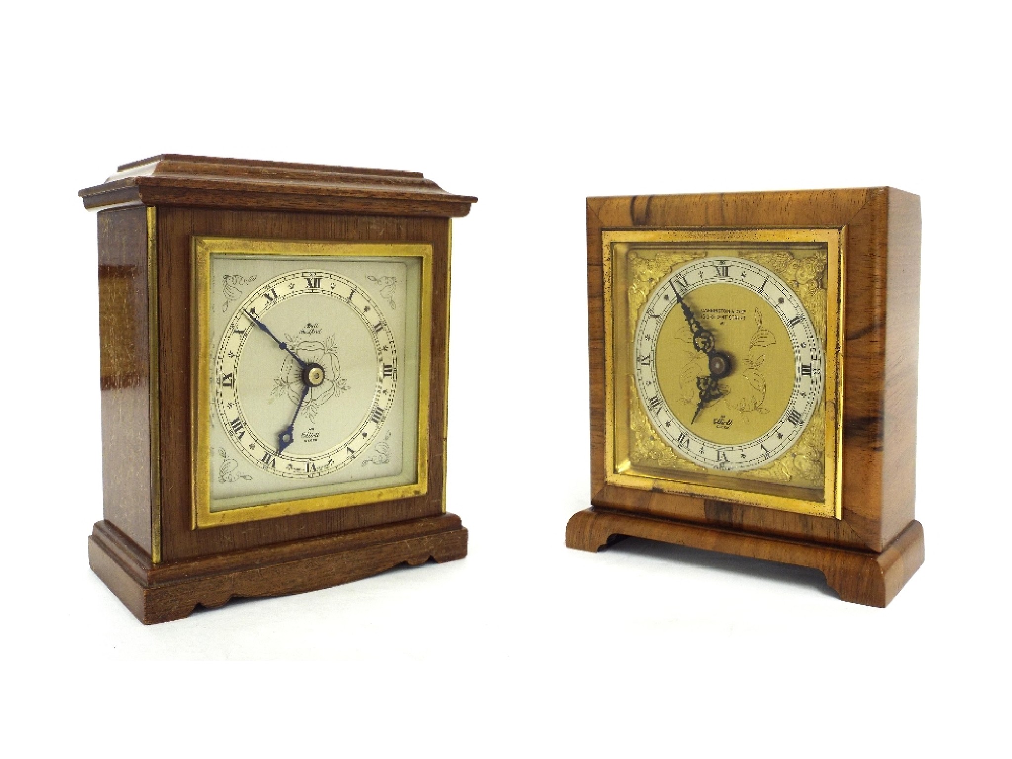 Appraisal: Contemporary small mahogany mantel clock timepiece the square silvered dial