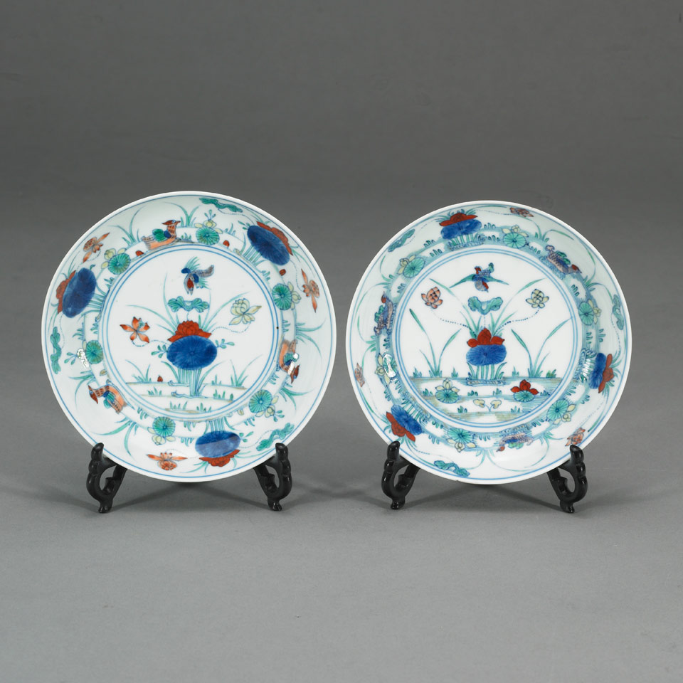 Appraisal: Pair of Doucai Plates Chenghua Mark th th Century The