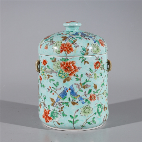 Appraisal: Chinese famille verte enameled porcelain covered vase with allover flower