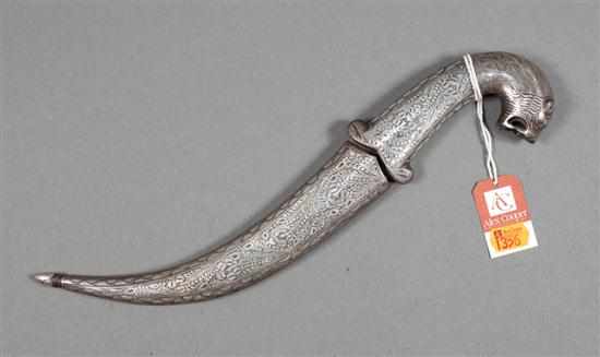 Appraisal: Northern Indian Damascus steel dagger with silver-inlaid handle and scabbard