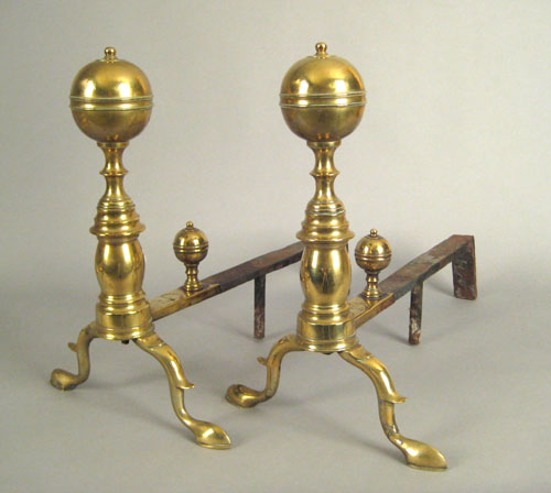 Appraisal: Pair of Massachusetts Federal brass andirons ca stamped John Molineux