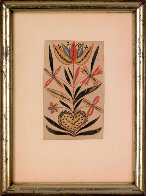 Appraisal: Southeastern Pennsylvania watercolor fraktur bookplate th c with flowers arising